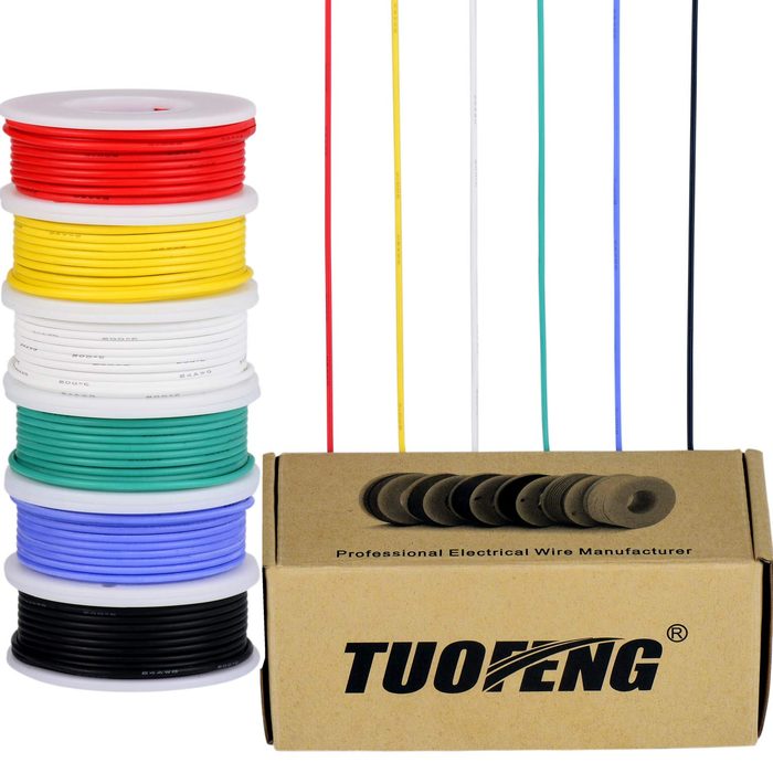TUOFENG 22 AWG Flexible Silicone Wire Tinned Copper Wires Silicone Rubber Insulated (6 Different Colored 26ft / 8m Each)