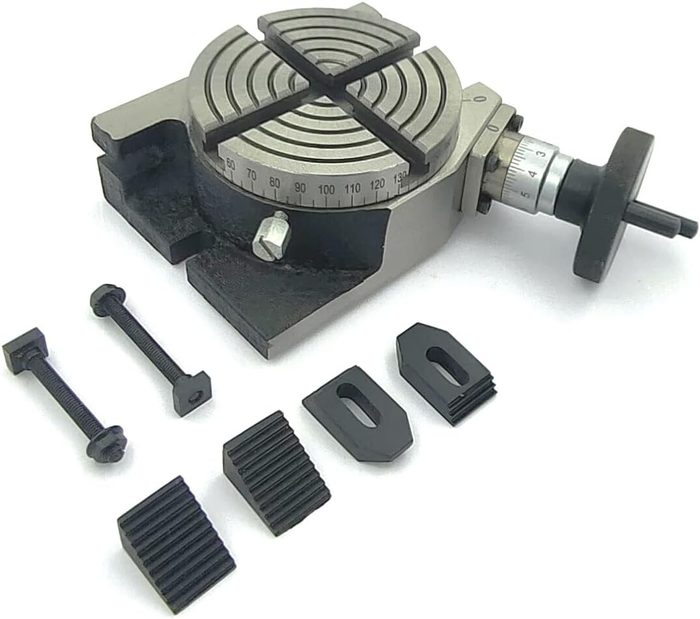 4" (100 mm) Cast Iron Rotary Table - 4 Slot for Milling Machine - M6 Clamp Kit Included