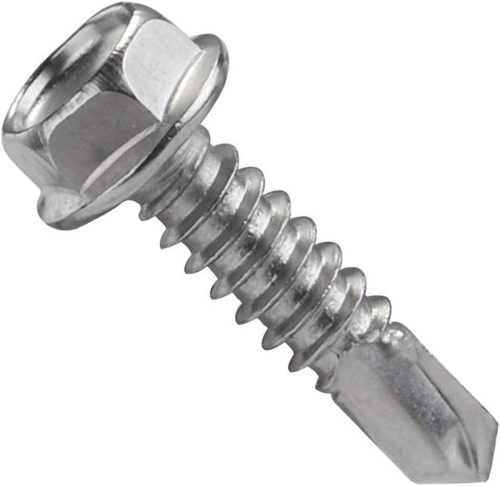 Self-Drilling Screw, 1/4"-20 x 1", Hex - Unslotted Hex Washer Head, Zinc Finish, #3 Point