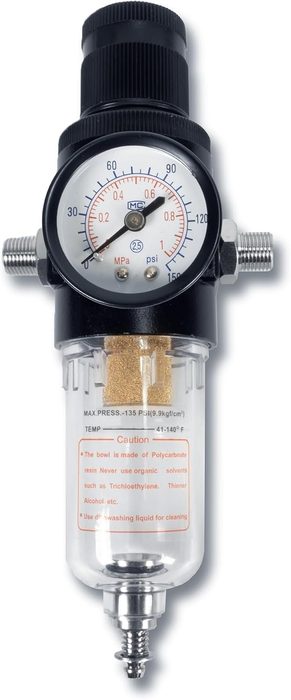 High-Pressure Air Regulator with Gauge and Moisture Trap Filter
