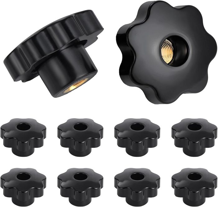 7 Star Through Hole Knob M12 Knurled Thread Clamping Knob, Star Shape Hand Knobs Black Plastic Screw-On Clamping Star Knob Handle
