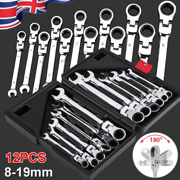 12-piece Metric SAE 8-19mm Ratchet Wrench Set