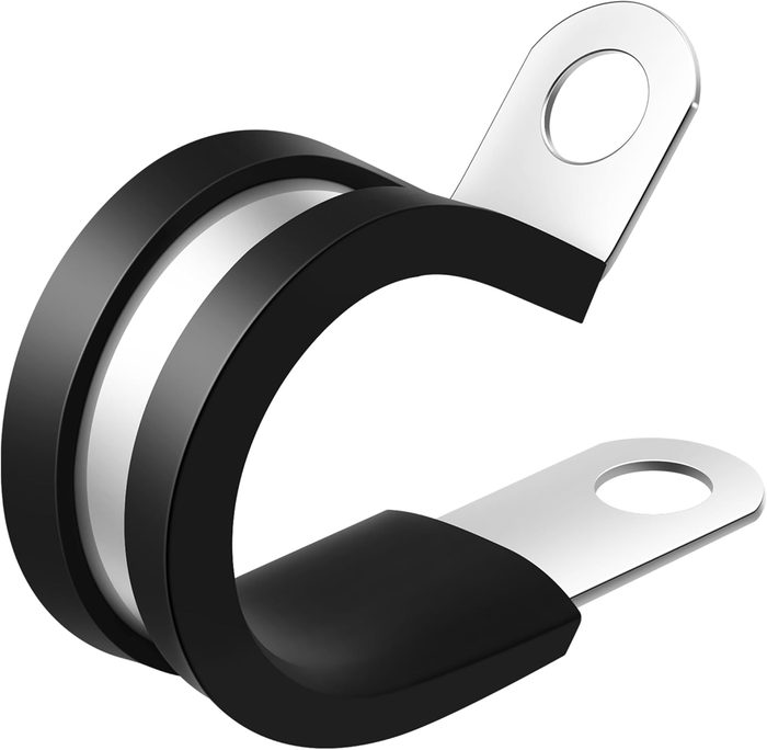 Stainless Steel Cable Clamp, 1/2 in Bundle Dia., Black, Silver