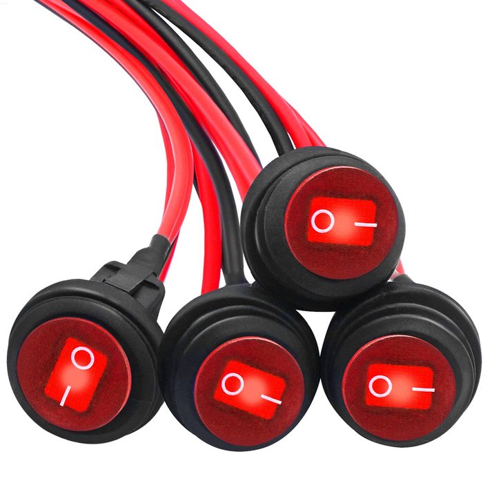 Round Rocker Switch 12V UL Listed, Waterproof, Red LED