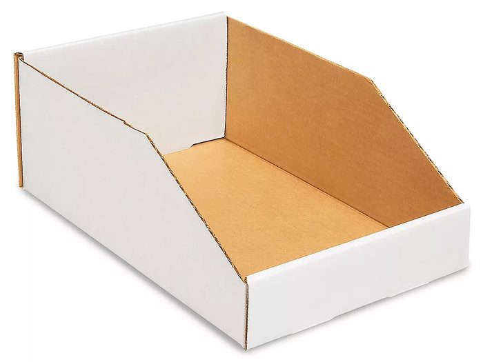 Corrugated Parts Bins, White, 8 x 12 x 4 1/2"