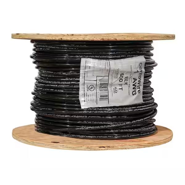 1 AWG Copper THHN THWN-2 Building Wire, Black, 500 ft.