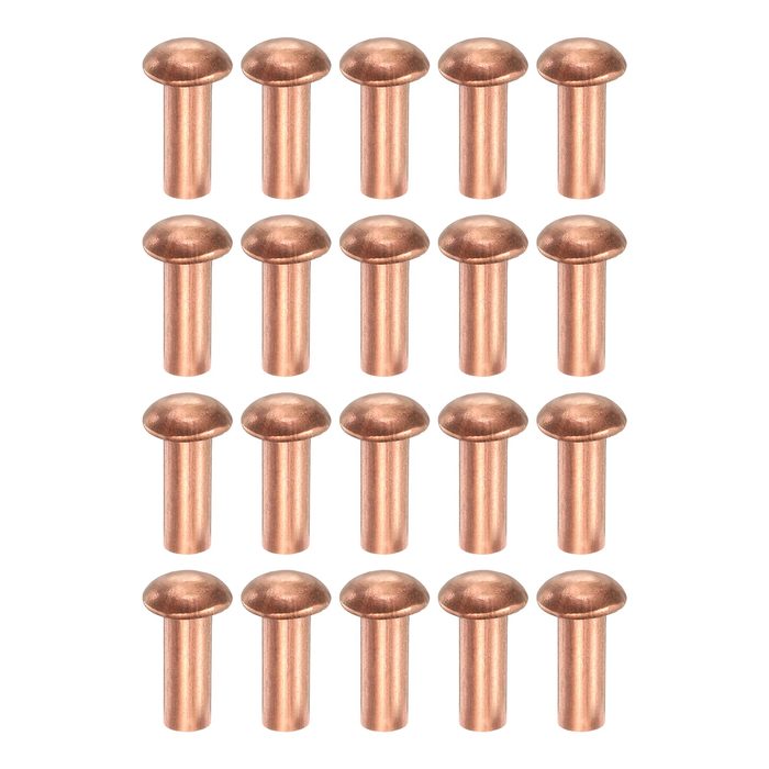 Copper Solid Rivet, 0.16 x 0.39 in, Half Round Head