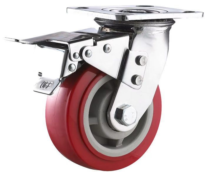 6-12 Inch Heavy-Duty PU Swivel Locking Casters with Brake