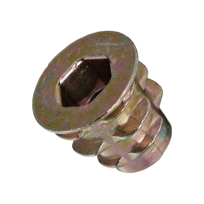 Threaded Insert for Soft Wood, Zinc Hex-Flanged Thread Inserts 10-32 Internal Threads, 0.394" Length