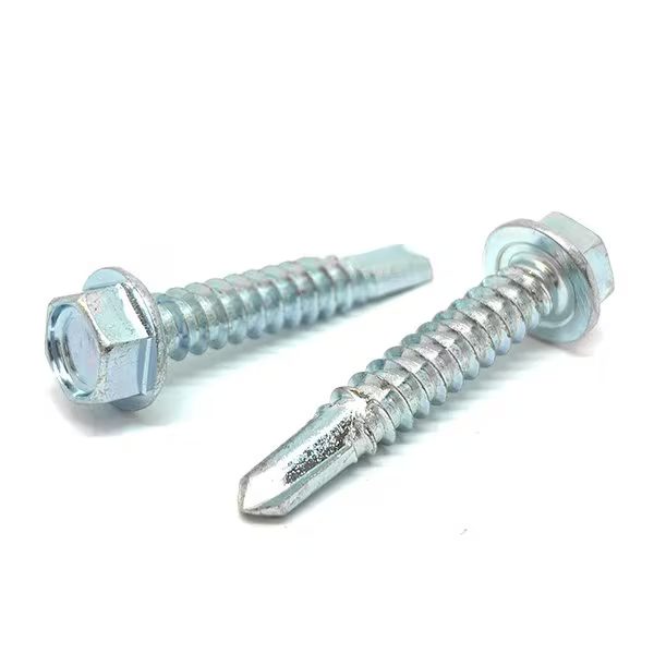 Self-Drilling Screw, Unslotted Drive Indented Hex Washer Head, Zinc Finish, #3 Point