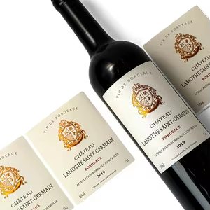 Custom Luxury Wine Bottle Labels with Spot UV and Gold