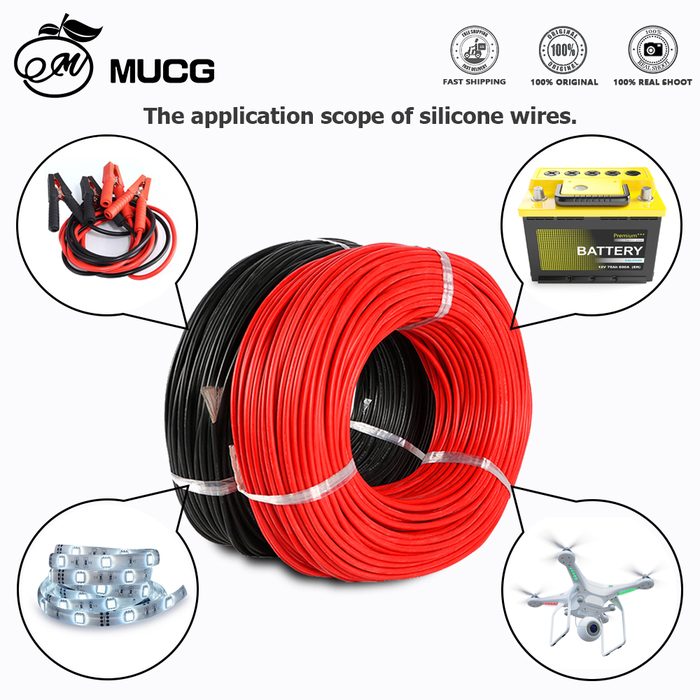 Silicone Cable Red Black Wire Car Battery Jump Automotive Wrapping Wiring Wires Cables