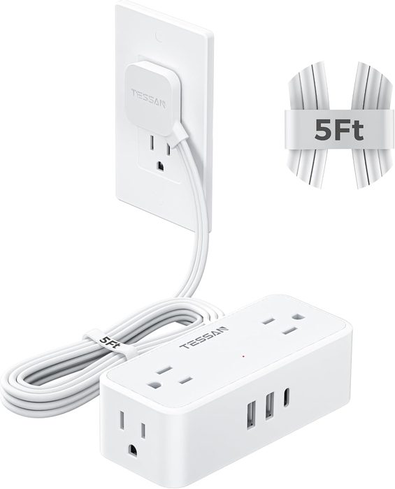 Surge Protector Power Strip, 5 Ft Flat Plug