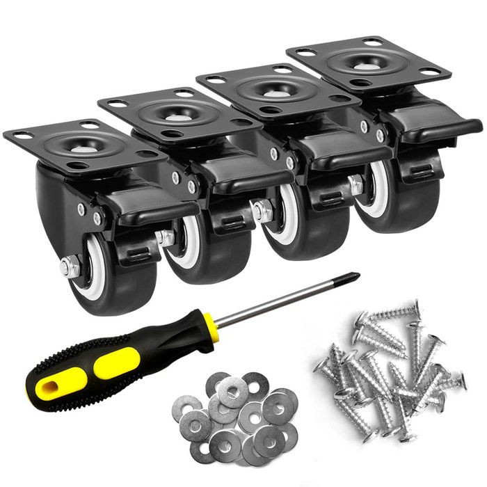2" Caster Wheels, Heavy Duty - Polyurethane (PU), Swivel Plate with Brake