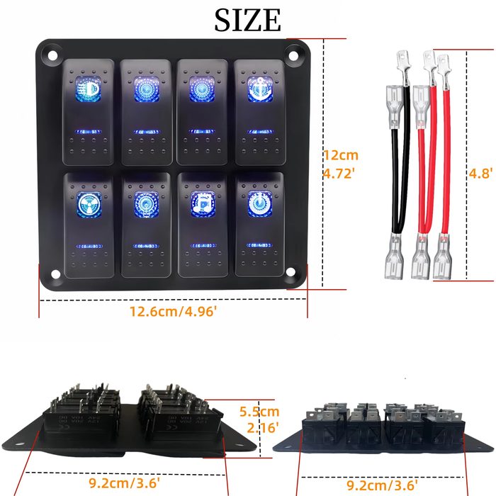 Metal Rocker Switch Aluminum Panel 2-8 Gang 5-pin ON/OFF with LED backlight