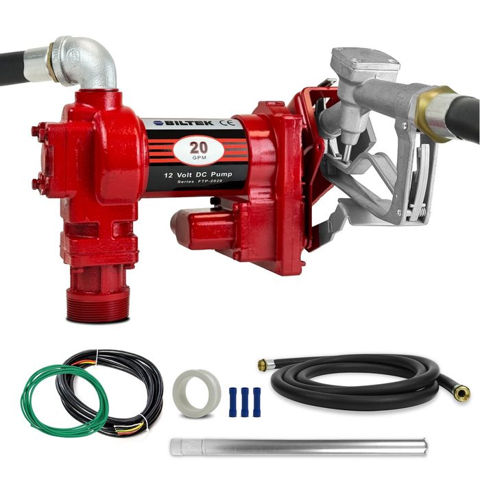 1" Hose 1/7 HP 20GPM 12V DC High-Flow Gear Pump